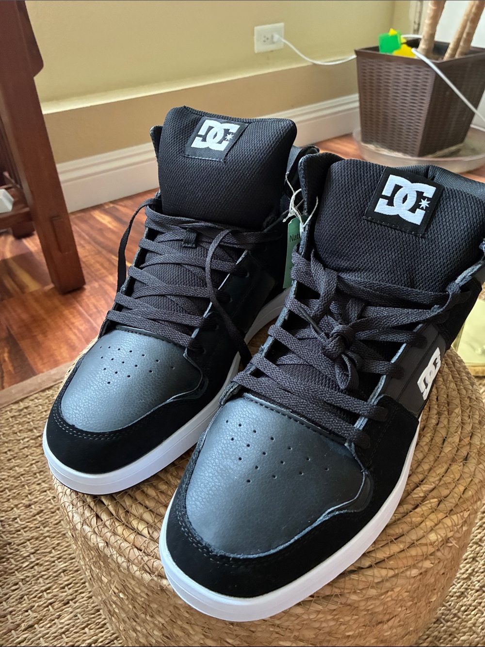 DC Men’s Black and White High-Top Skate Sneakers
